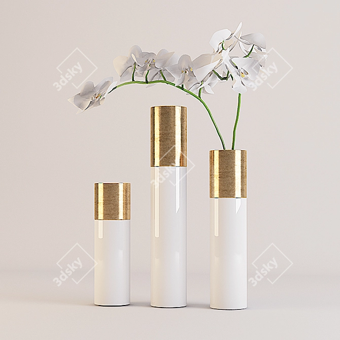 Modern White and Gold Vase 3D model image 1