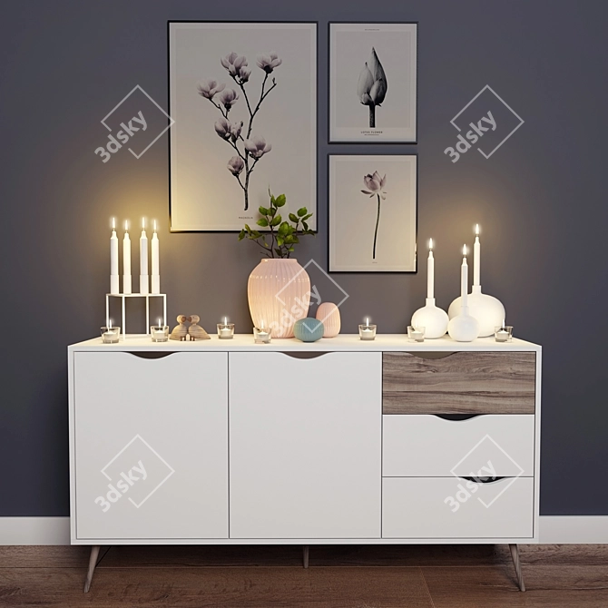 Elegant Decor Set: Vases, Candle Holder, Posters 3D model image 1