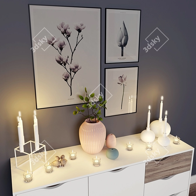 Elegant Decor Set: Vases, Candle Holder, Posters 3D model image 2