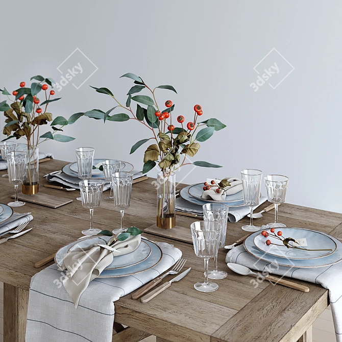 Rustic Tableware Set 3D model image 1