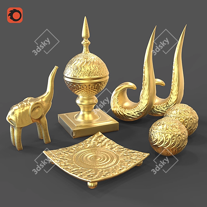  Majestic Elephant Trio: Handcrafted Decor Set 3D model image 1