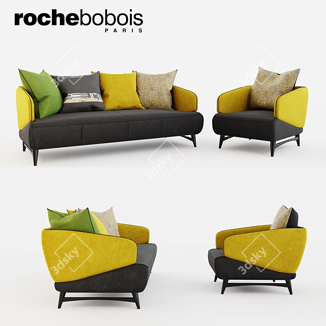 Modern Aries Sofa & Armchair Set 3D model image 1