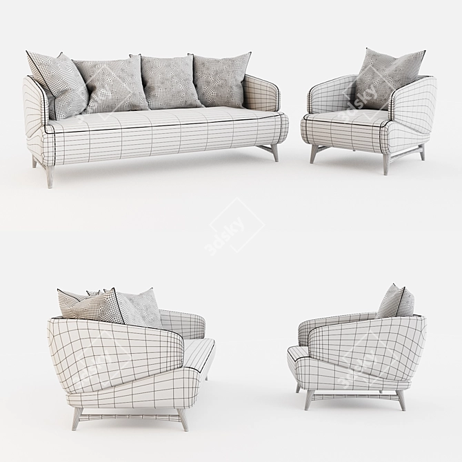 Modern Aries Sofa & Armchair Set 3D model image 3