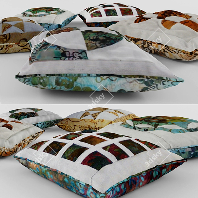 Modern Patchwork Cushion 3D model image 2