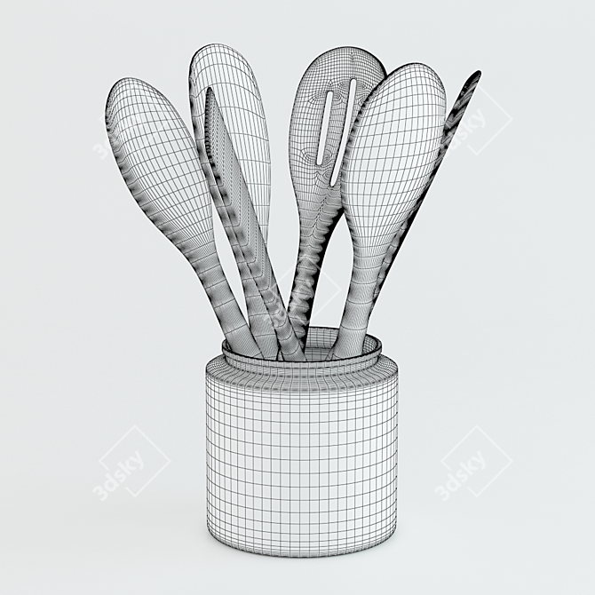 Natural Wood Kitchen Utensils 3D model image 2