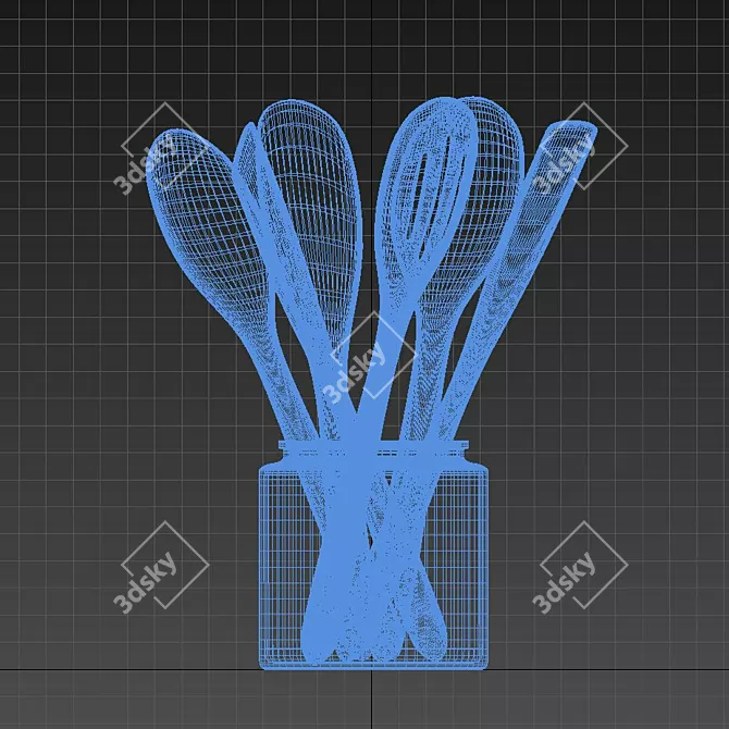 Natural Wood Kitchen Utensils 3D model image 3