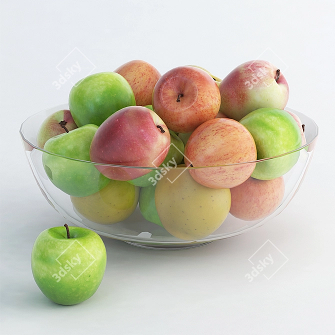 Fresh Harvest: Glass Bowl of Apples 3D model image 1