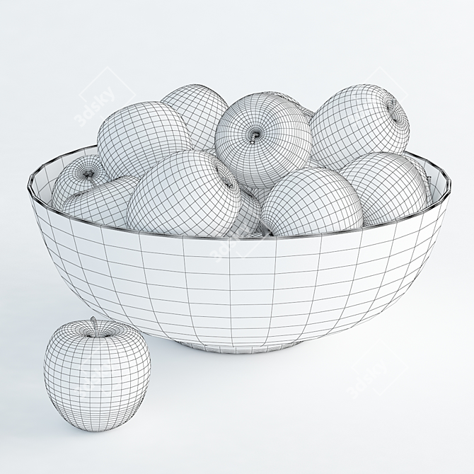 Fresh Harvest: Glass Bowl of Apples 3D model image 2