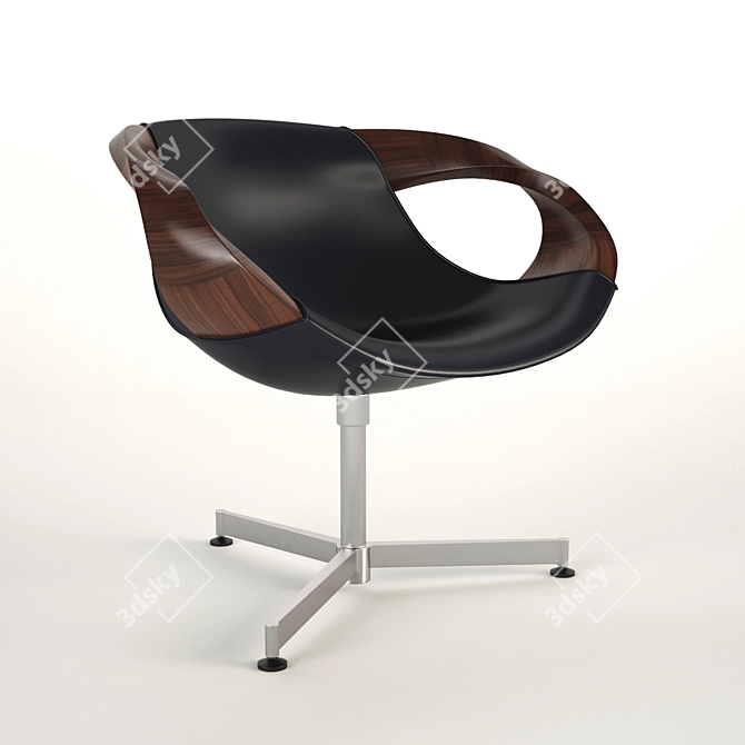 Walnut Swivel Lounge Chair 3D model image 2