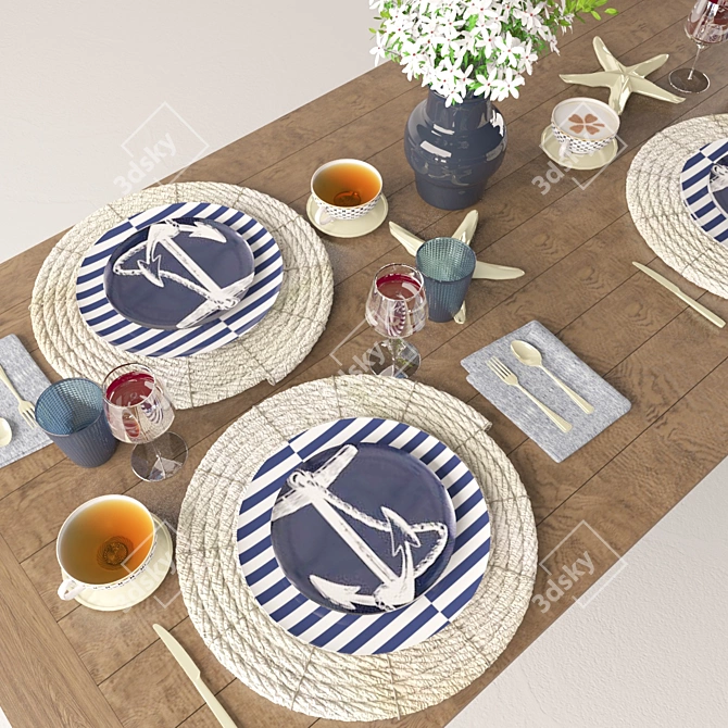 Nautical Serenity: Marine Style Serving 3D model image 1