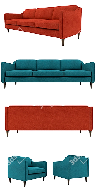 Ocean Teal Cherie Sofa & Armchair 3D model image 2