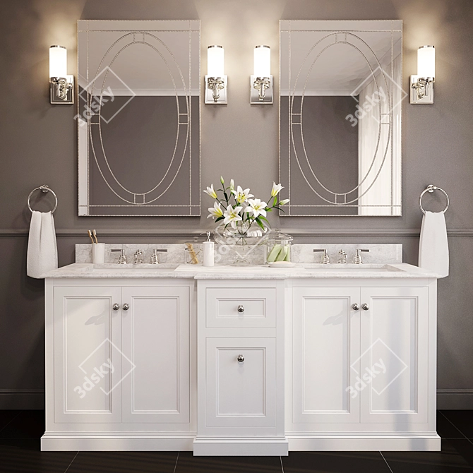 Classic Double Sink Storage Console 3D model image 1