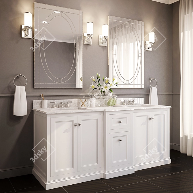 Classic Double Sink Storage Console 3D model image 2