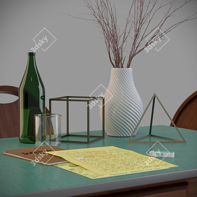 Vintage Tric Set: Foldable Chair & Kitchen Table 3D model image 3