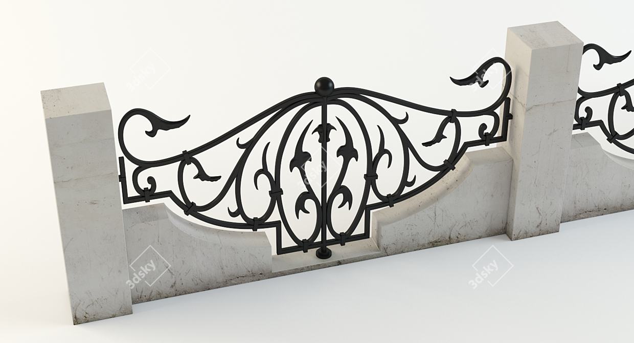 Elegant Wrought Iron Fence 3D model image 2