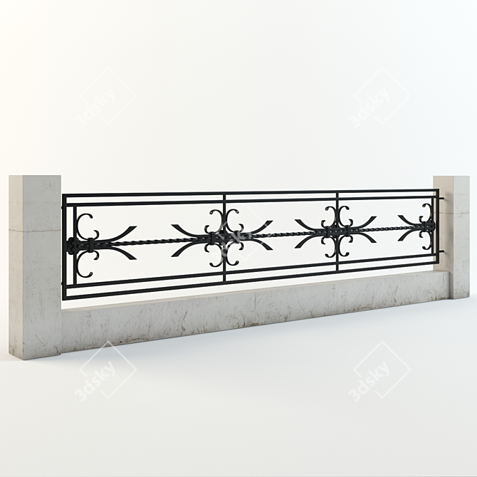 Elegant Wrought Iron Fence 3D model image 1