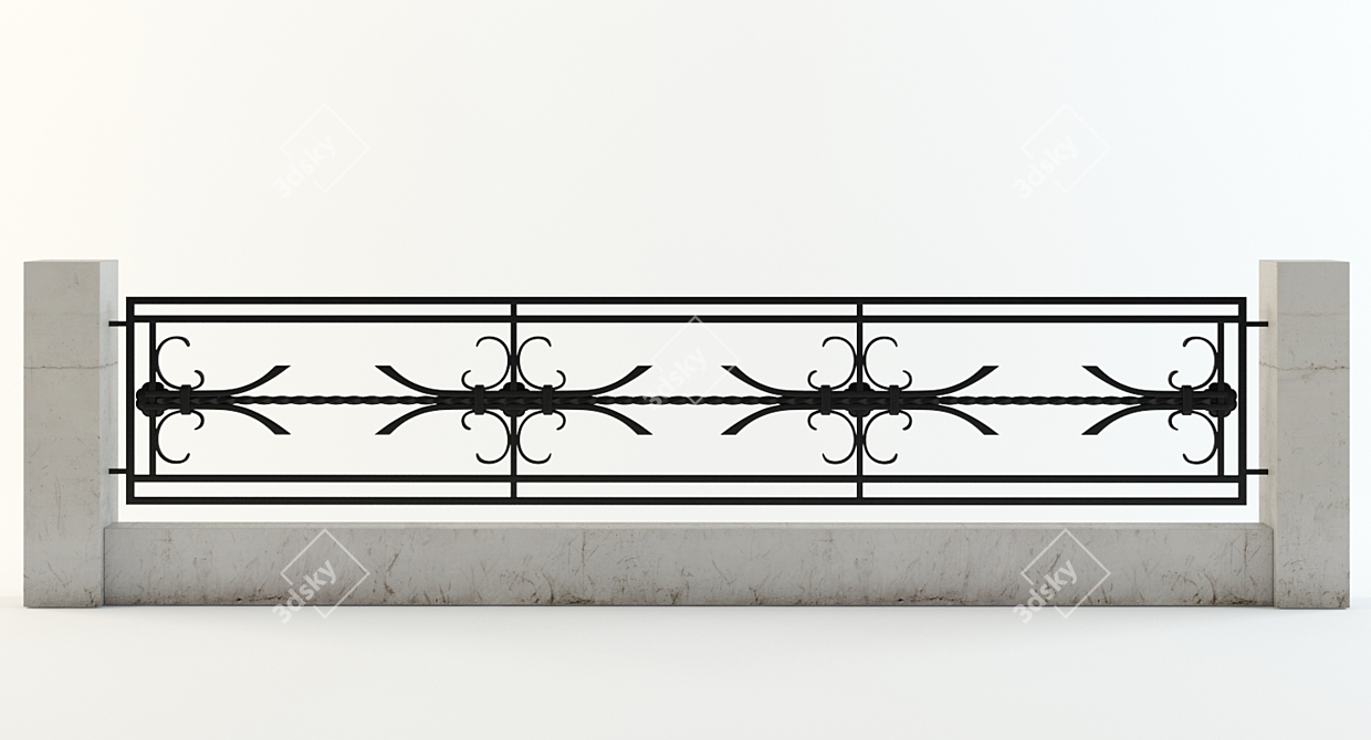 Elegant Wrought Iron Fence 3D model image 2