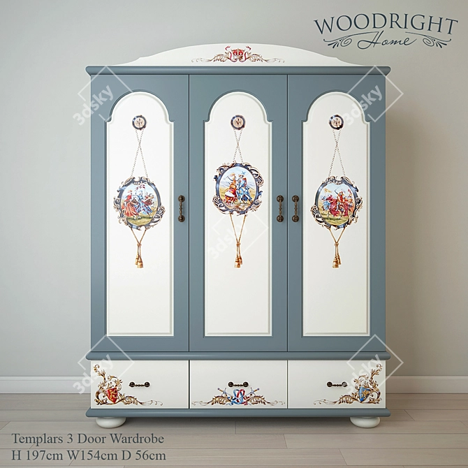 Vintage Templars Woodright Wardrobe 3D model image 1