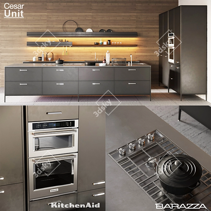 Modern Cesar Unit Kitchen 3D model image 1