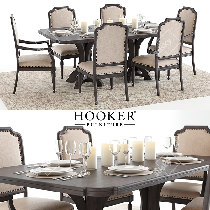 Elegant Hooker Corsica Dining Set 3D model image 1