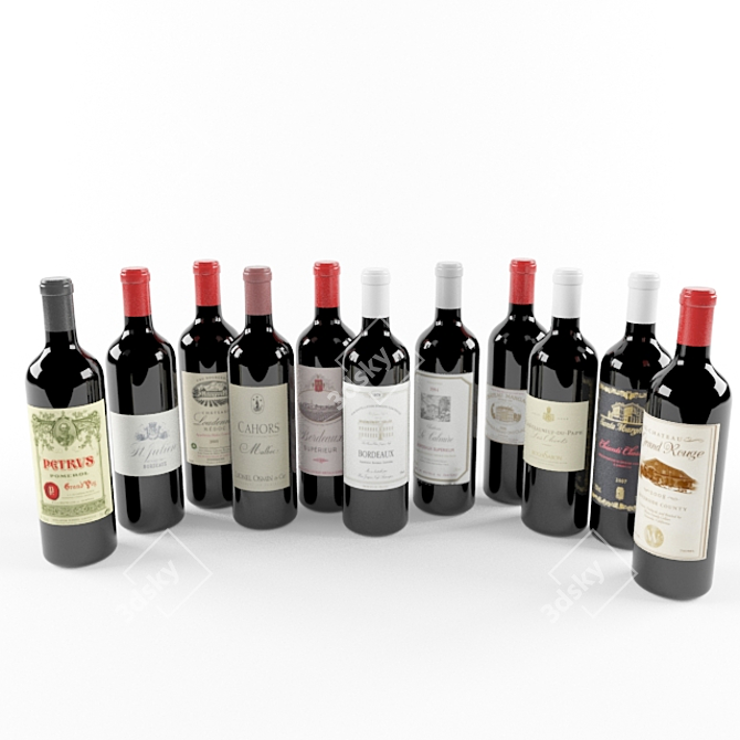 Bordeaux Wine Bottle Set 3D model image 1