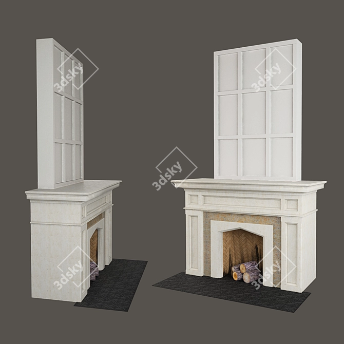 Travertine and Marble Classic Fireplace 3D model image 1