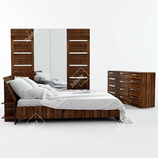 Modern Bedroom Set: Bed, Wardrobe, Dresser 3D model image 2