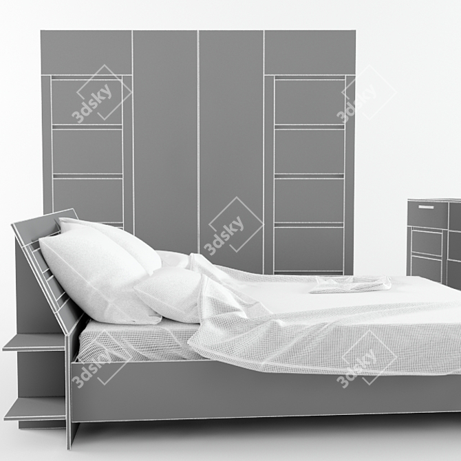 Modern Bedroom Set: Bed, Wardrobe, Dresser 3D model image 3