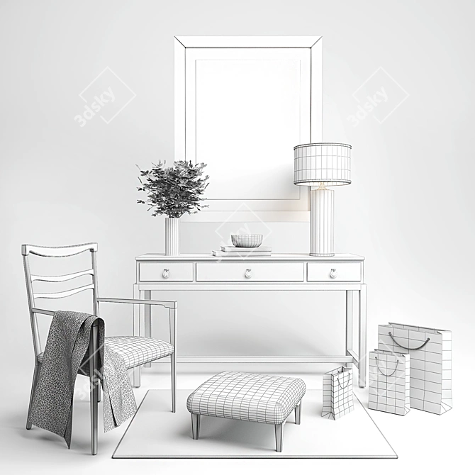 Elegant Baker Console & Arm Chair Set 3D model image 2