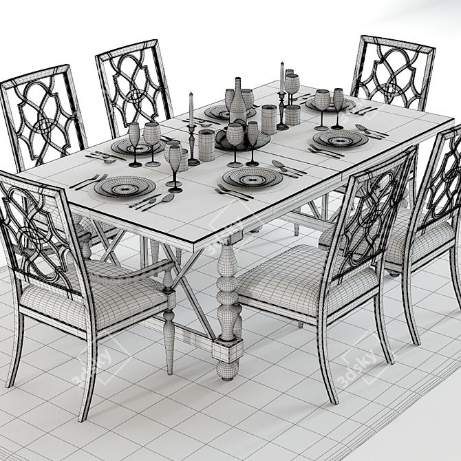 Elegant Sandcastle 80: 3D Table & Chairs 3D model image 3