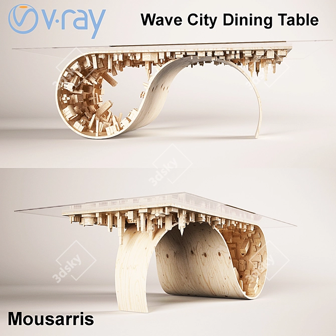 Modern Wave City Dining Table 3D model image 1