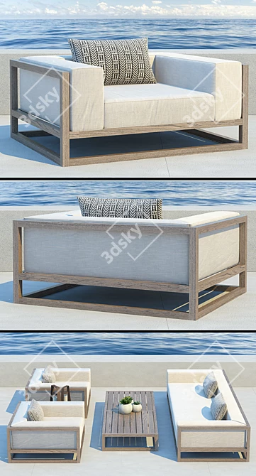Luxury Teak Sofa: Restoration Hardware Aviara 3D model image 2