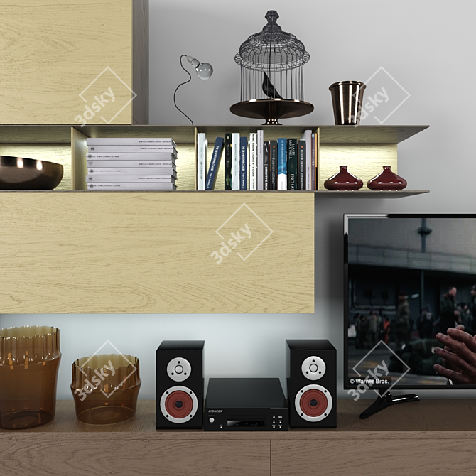 Versatile Storage with Books, TV, Vase & Plant 3D model image 2