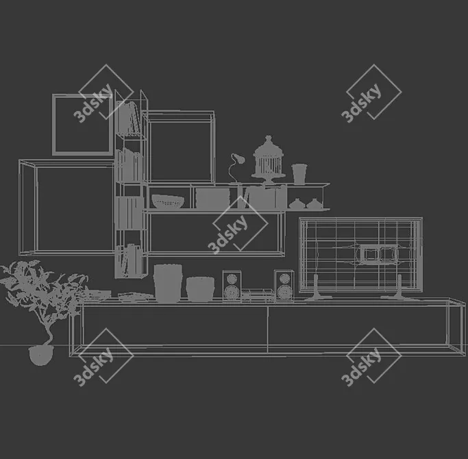 Versatile Storage with Books, TV, Vase & Plant 3D model image 3