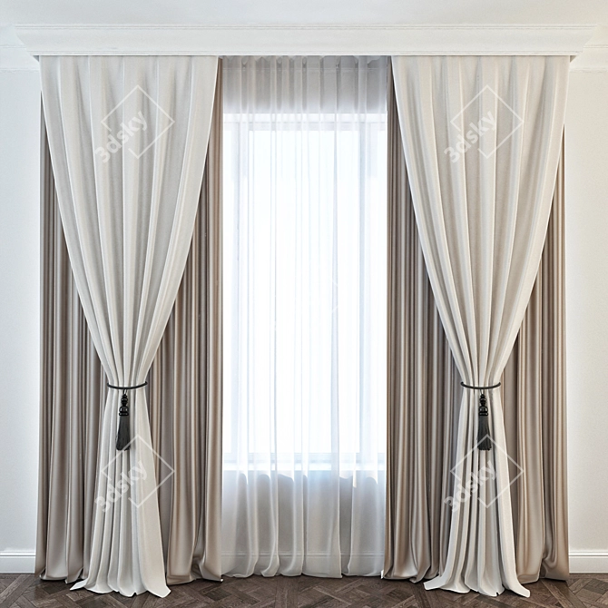 Elegant Drapery Curtains 3D model image 1