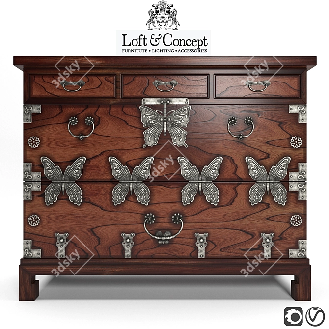 Butterfly Chinoiserie Chest of Drawers 3D model image 1