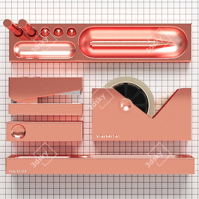 Copper-plated Desk Set: Pen, Pencil & Tray 3D model image 2