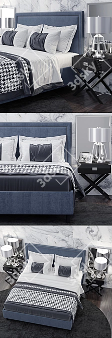 Navy Velvet Tufted Queen Bed by TOV Furniture 3D model image 2