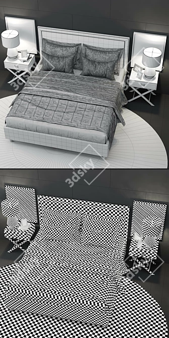 Navy Velvet Tufted Queen Bed by TOV Furniture 3D model image 3