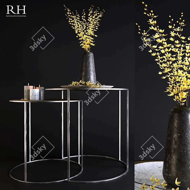 Rustic Rh Tables with Yellow Flowers 3D model image 1