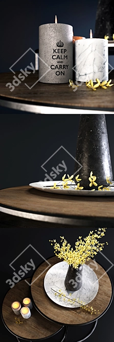 Rustic Rh Tables with Yellow Flowers 3D model image 2