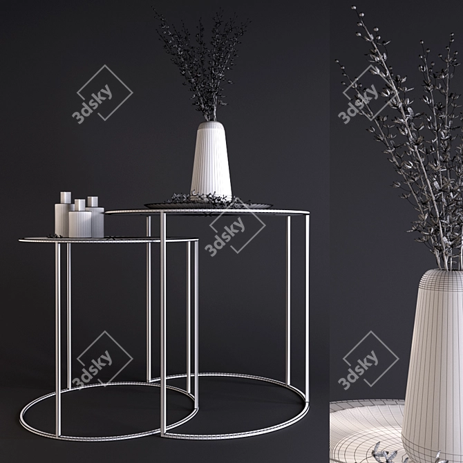 Rustic Rh Tables with Yellow Flowers 3D model image 3