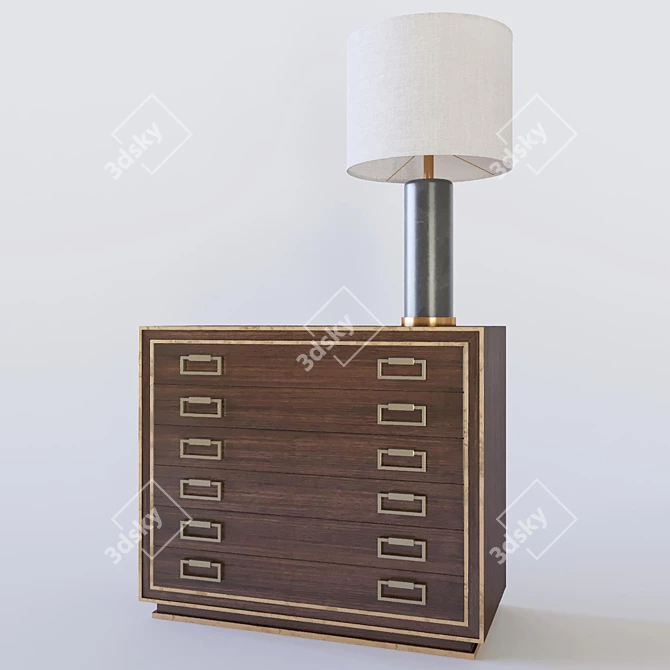 Vintage Style Benedict Map Chest & Cliff Table Lamp 3D model image 1