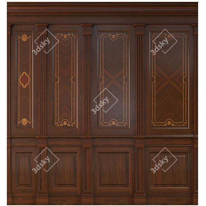 Inlaid Veneer Wooden Panels 3D model image 1