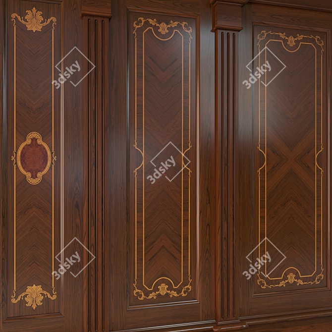 Inlaid Veneer Wooden Panels 3D model image 2