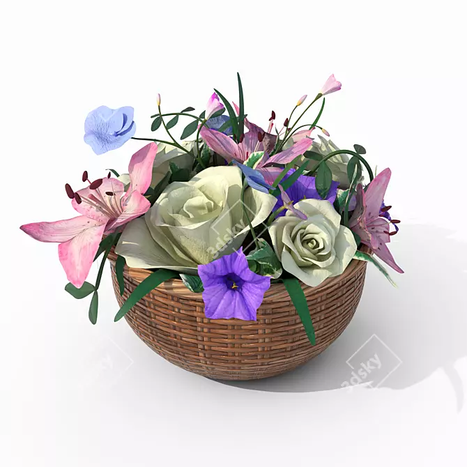 Elegant Floral Basket 3D model image 3