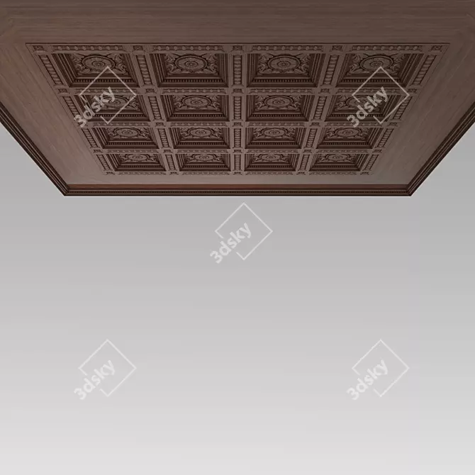 Title: Seamless Wooden Coffered Ceiling 3D model image 3