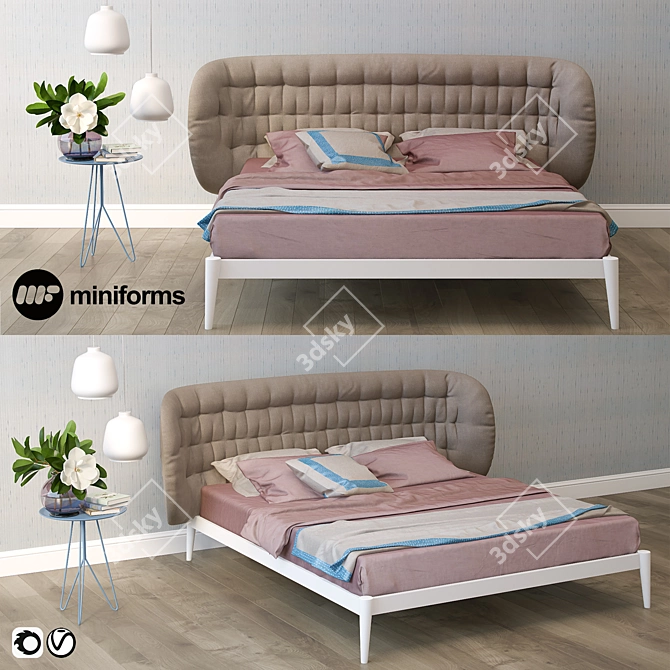 Elegant Shiko Capitonne Bed by Miniforms 3D model image 1