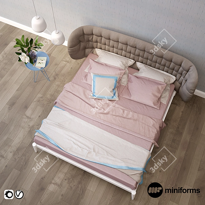 Elegant Shiko Capitonne Bed by Miniforms 3D model image 2