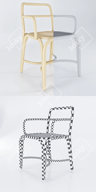 Stylish Fontal Rattan Armchair 3D model image 2